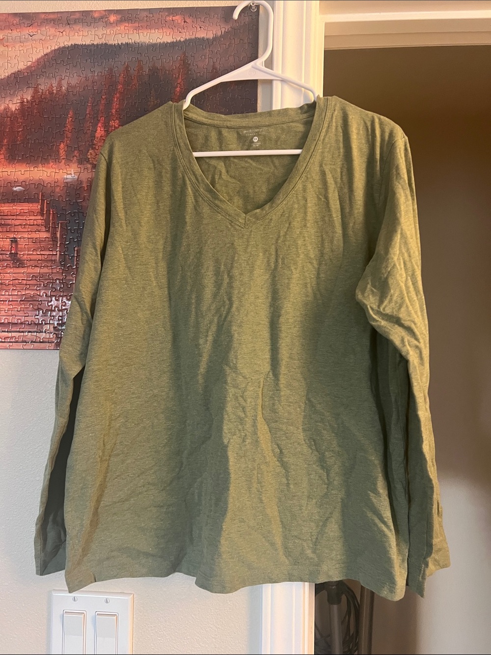 Great Northwest Clothing Company Olive Long Sleeve V‑Neck Tee